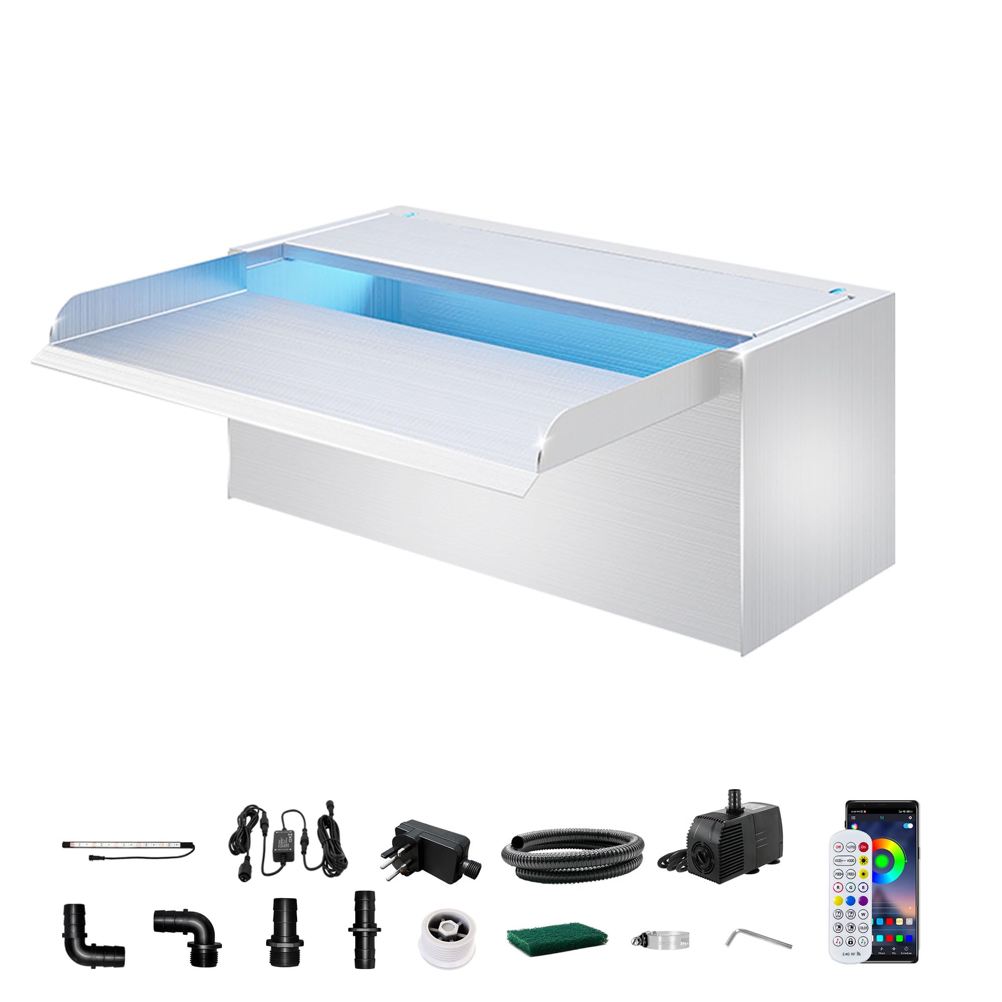LONGRUN 30cm Stainless Steel Waterfall Blade, Complete Waterfall & Stream Kits for Outdoor Water Features Home Decor, Pool Water Spillway with Matching Water Pump