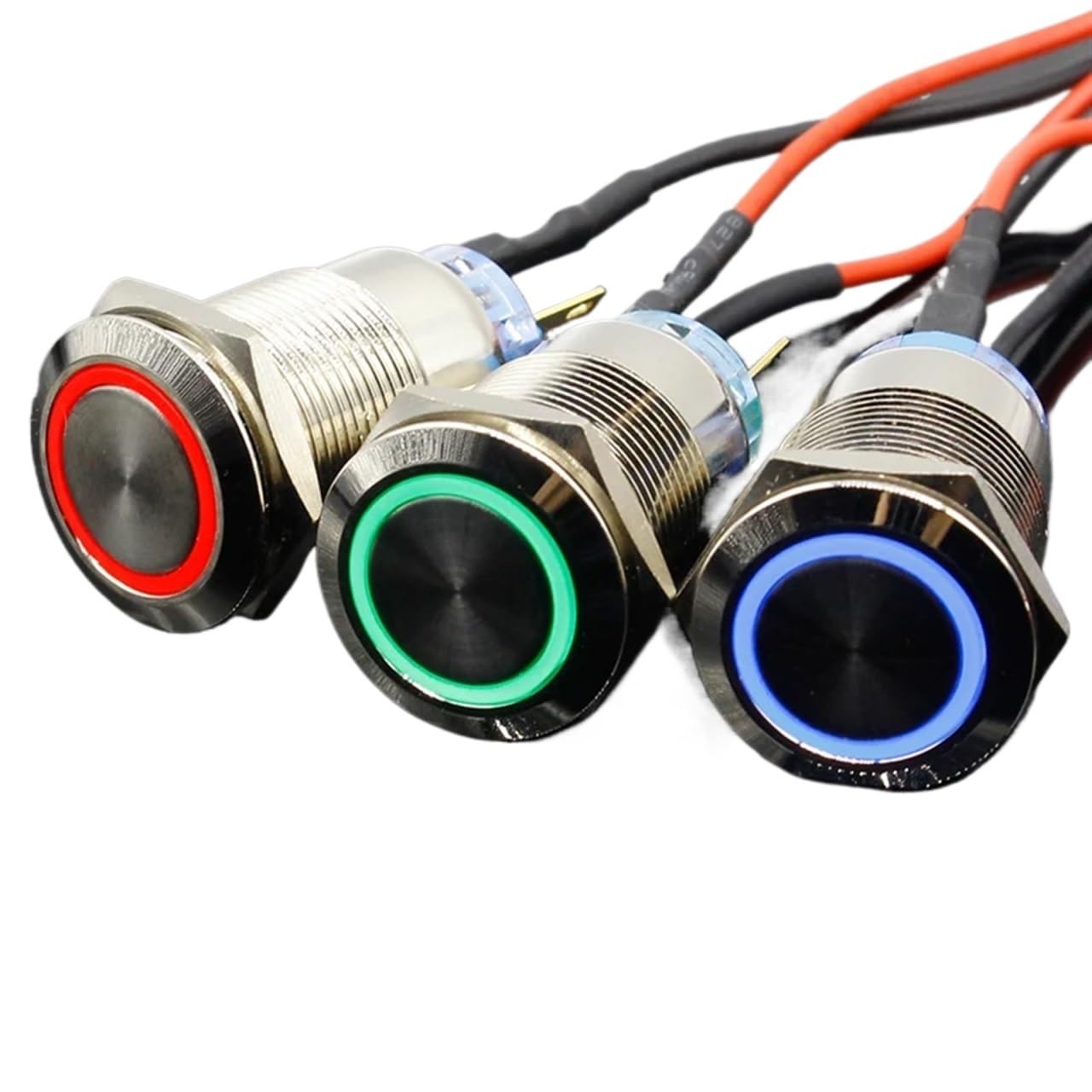 Interruptor de botón de 19mm negro de metal momentáneo con luz led verde 5v 7