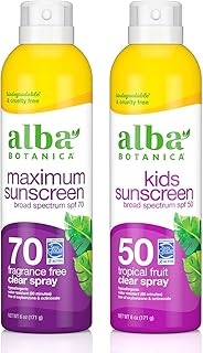 Sponsored Ad - Fragrance Free 70 SPF Maximum & Tropical Fruit Kids 50 SPF Sunscreen Aerosol Clear Spray Can (Pack of 2)
