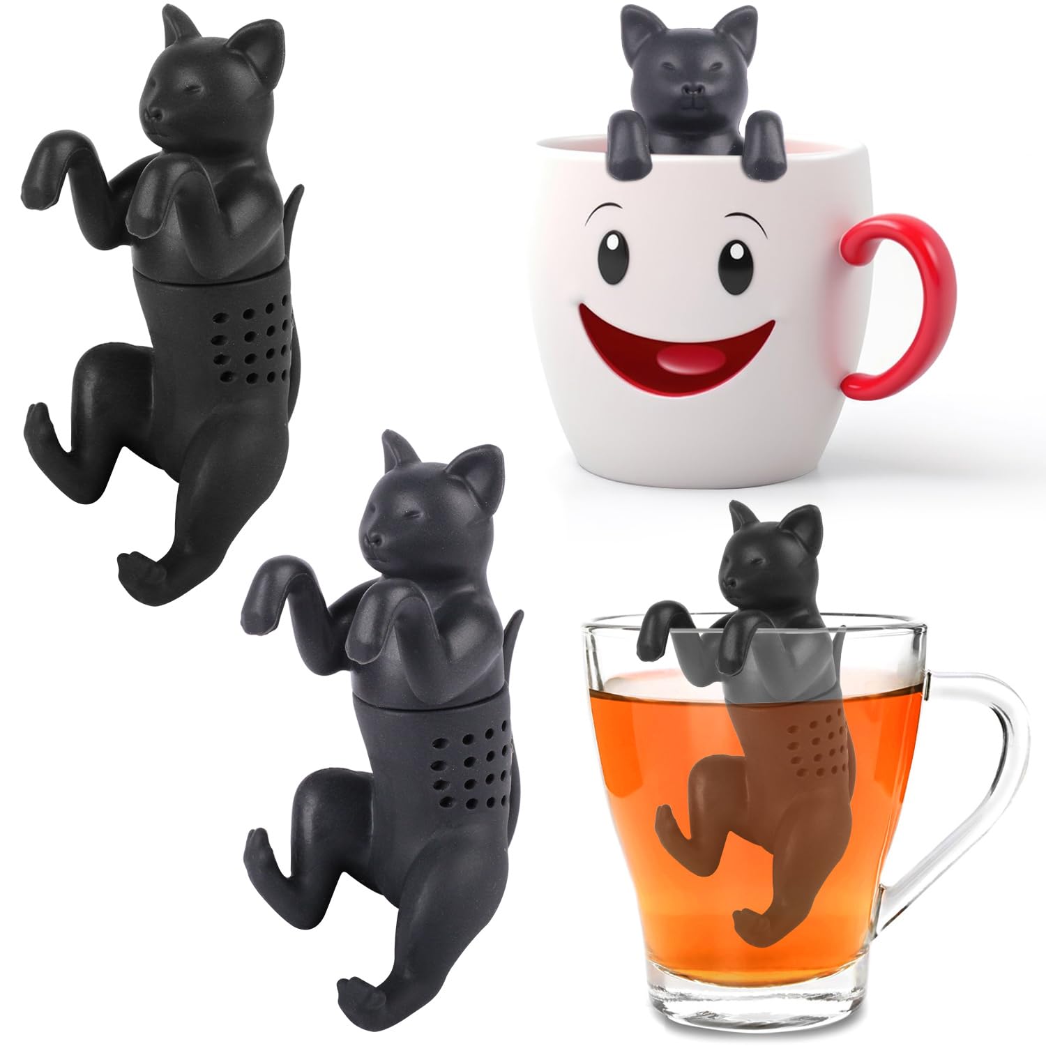 2 Pièces Infuseur Thé Chat Silicone Réutilisable - Boule à Thé Mignonne Avec Crochet Pour Tasse Et Théière