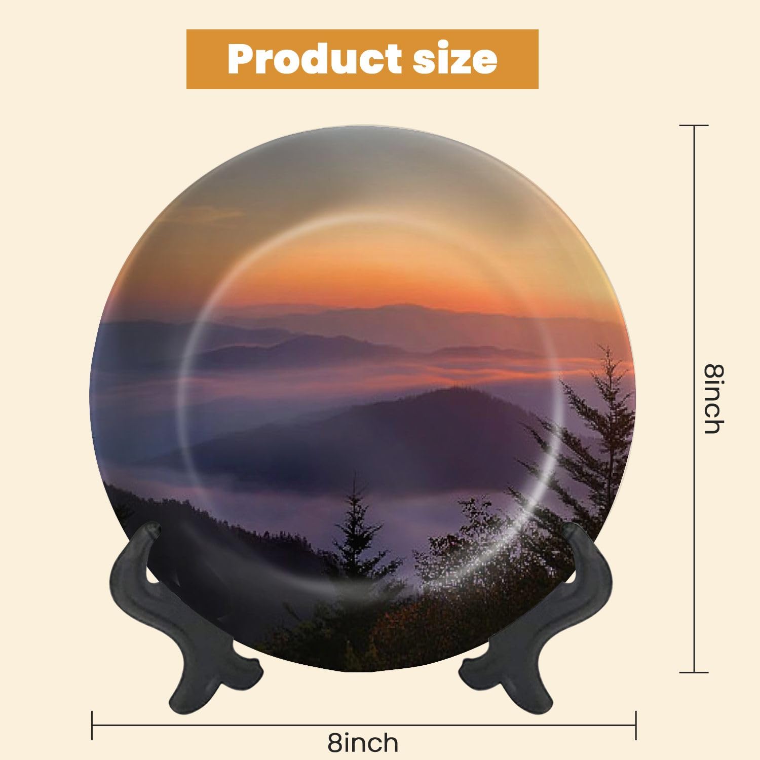 Decorative Plates for Display Smoky Mountain morning sunrise from Mt LeConte Gift Plates Ceramic Collections Plates Hanging Artwork for Living Dining Room Kitchen Souvenir