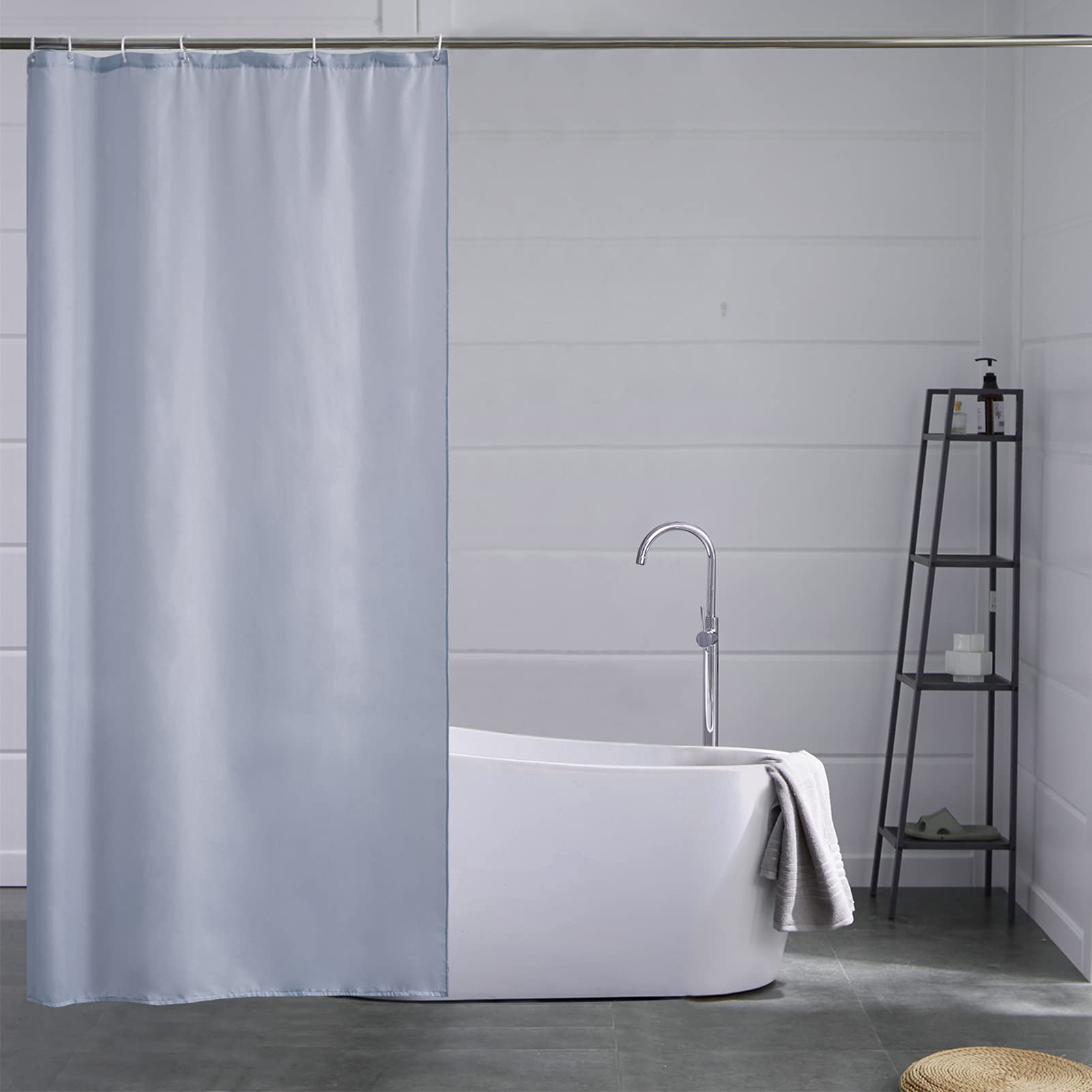 FurlinicShower Curtain Anti Mould Resistant Waterproof Blue Grey Bathroom Curtains Washable Polyester Fabric 85x180cm with Weight Tape for Bath Wet Room 33x72 Inch.