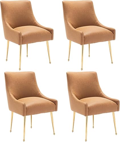 Miniatura 19 de Juego de 2 sillas de comedor, modernas sillas de comedor de terciopelo con patas doradas, sillas decorativas tapizadas para sala de estar, Azul