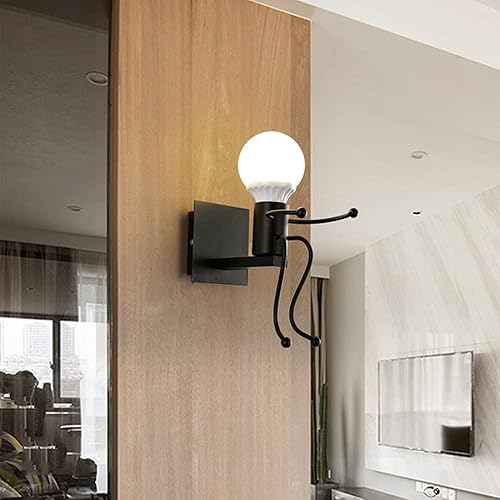 Miniatura 5 de Moderno retro creativo dibujos animados de hierro forjado lámpara de pared nórdico moderno pequeño Iron Man accesorios de iluminación LED sala de