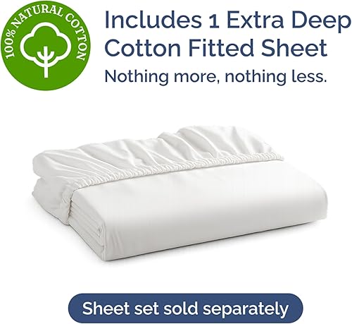 Miniatura 4 de Sábana bajera de 400 hilos de algodón individual  Bolsillo extra profundo  Sábana bajera tamaño King  Sábanas de algodón fresco  Sábana bajera  Se