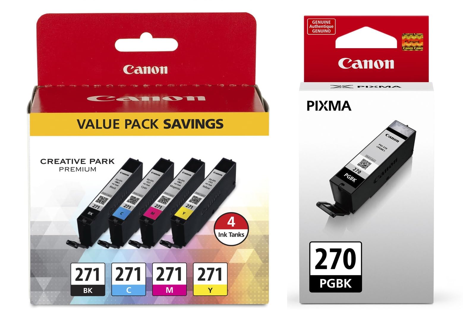 Canon PGI-270 Pigment Black Ink Tank + Canon CLI-271 CMYK Ink Tank 4-Pack