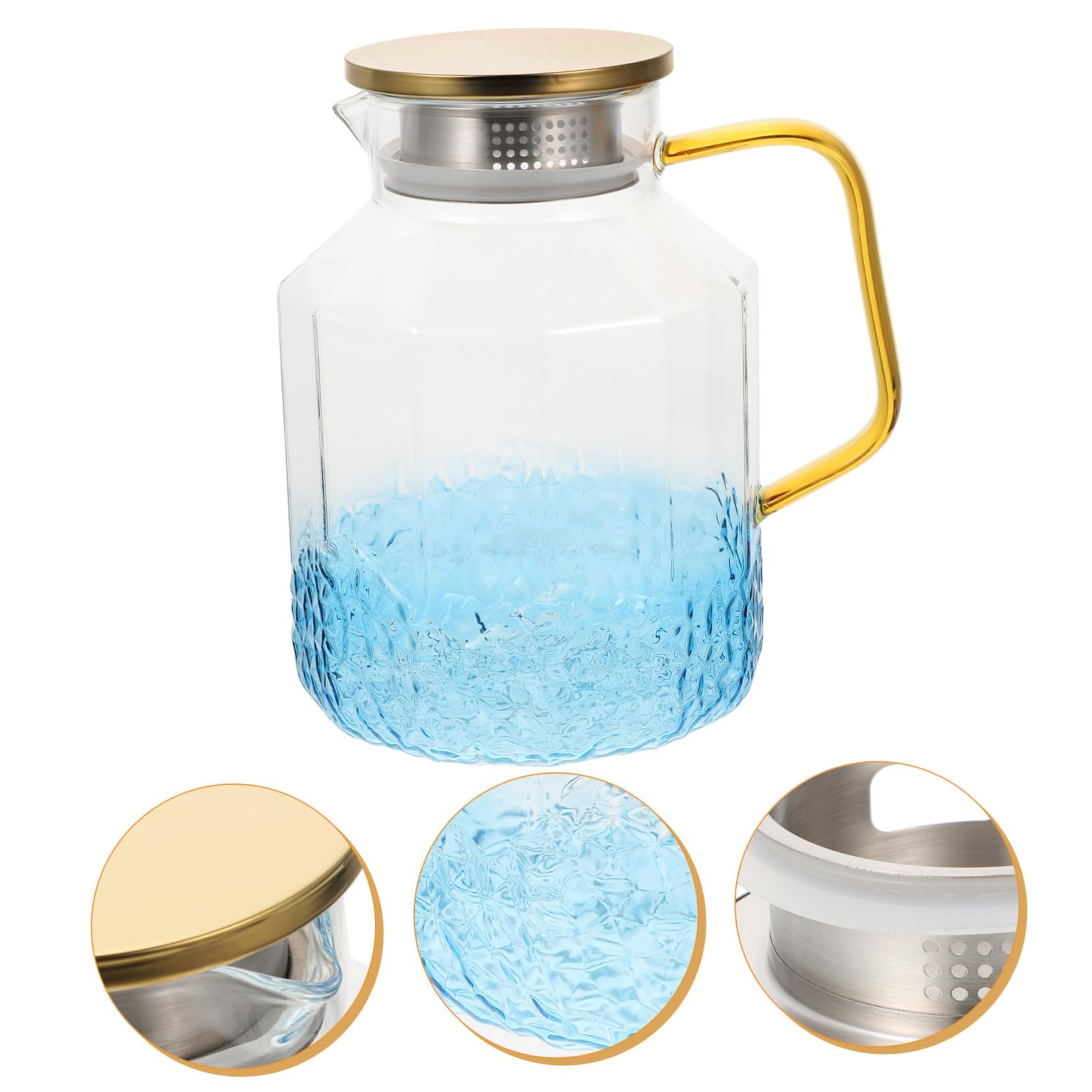 Wasserspender aus Glas Praktischer Küchendispenser Glaskrug mit Deckel und Ausguss Transparenter Wasserkrug für Kühlschrank Großer Getränkekrug Zufällige Farbe