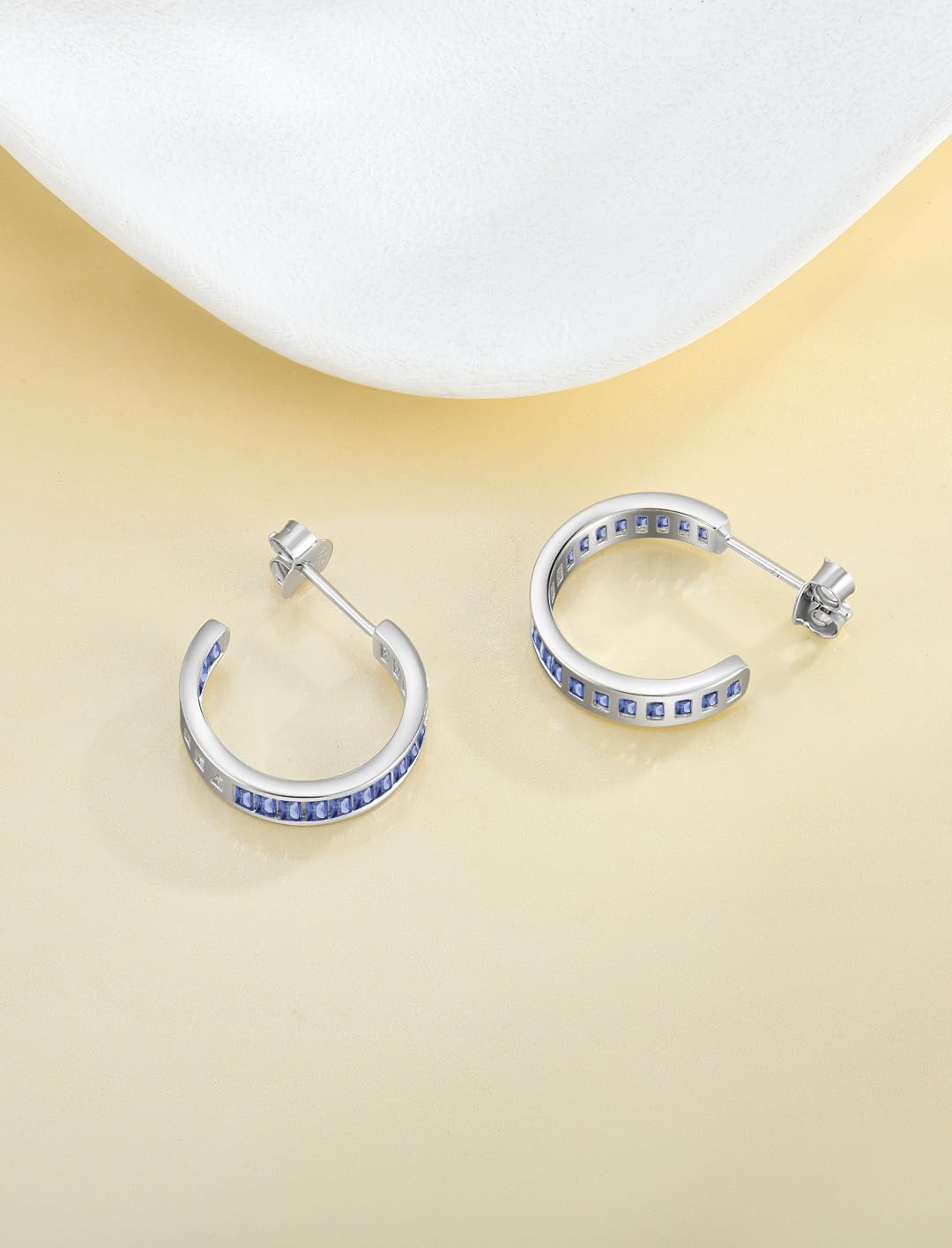 Open Hoop Earrings for Women 925 Sterling Silver Cut Cubic Zirconia Small Tiny Half Hoop Earrings - Image 6