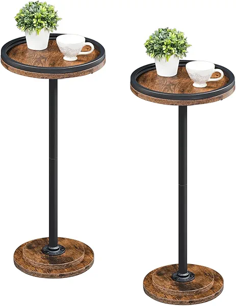 HOOBRO Small Side Tables, Set of 2, Round Coffee Drink Martini Tables with Pedestal for Small Spaces in Living Room, Bedroom, Sofa Couch, Rustic Brown BF168BZP201