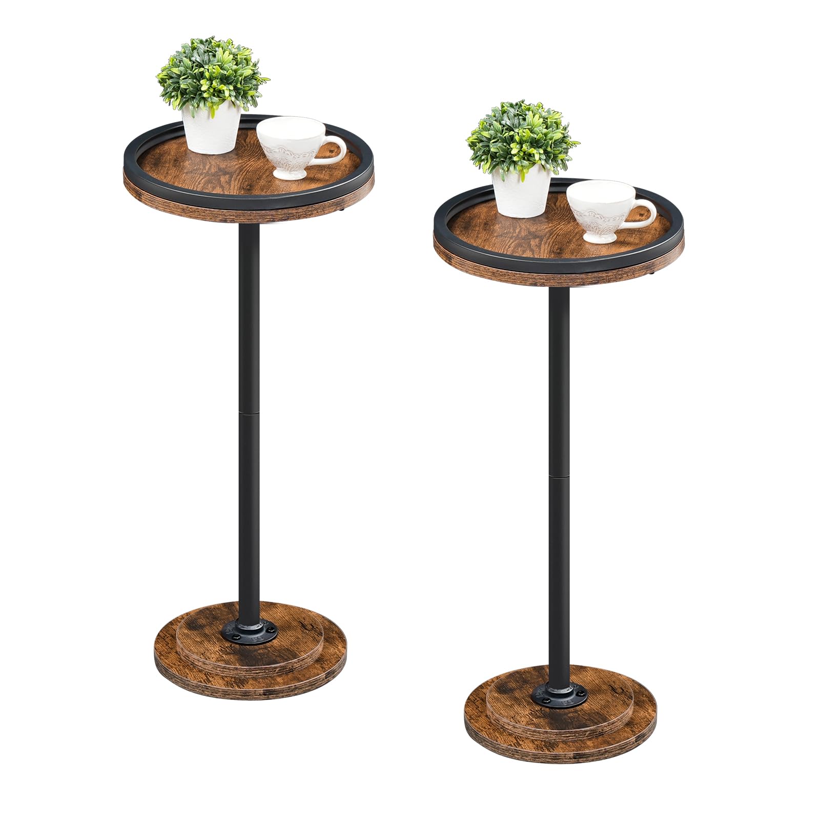 HOOBRO Small Side Tables, Set of 2, Round Coffee Drink Martini Tables with Pedestal for Small Spaces in Living Room, Bedroom, Sofa Couch, Rustic Brown BF168BZP201