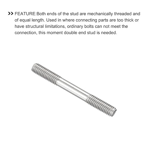 Miniatura 59 de METALLIXITY Tornillos de doble extremo (rosca M8, 3.150 in de longitud), 5 unidades, acero inoxidable 304, pernos de varilla roscados dobles