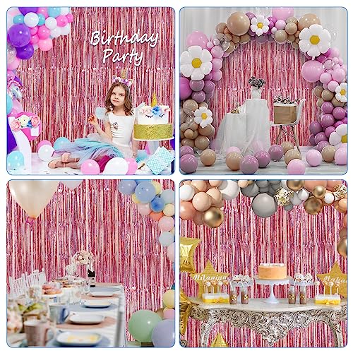 Image of Accevo Pink Party Streamers 3Pack Glitter Foil Fringe Curtain 3.2ft x 8.2ft Pink Party Decor Photo Booth Streamers Metallic Tinsel Door Streamer for Valentines Day Decorations Christening Party Decor