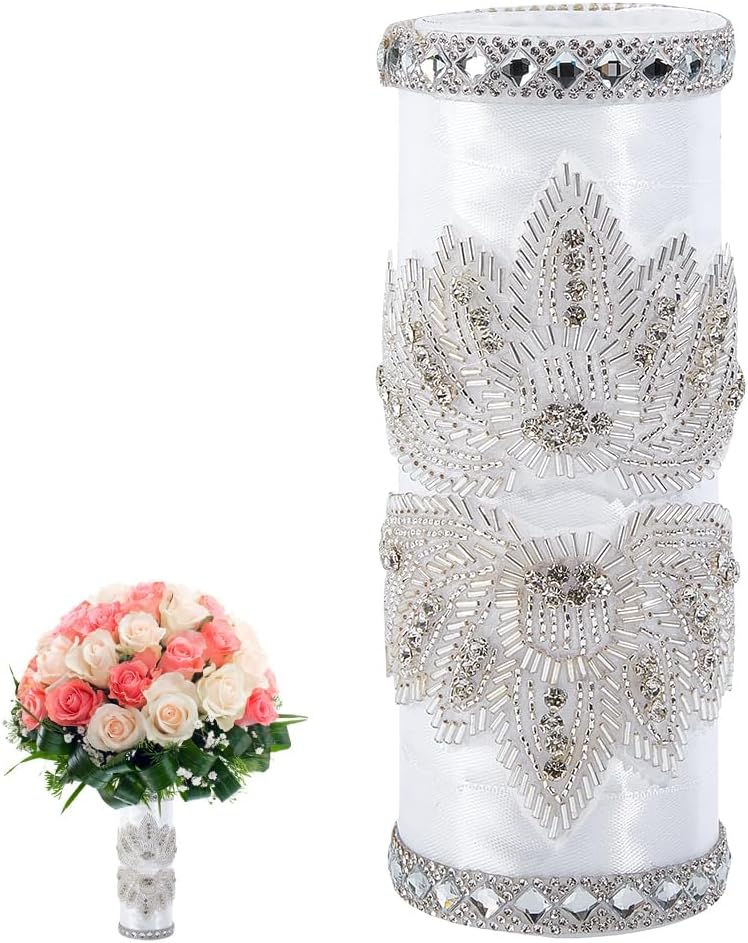 BENECREAT 7.2 Inch Wedding Bridal Bouquet Holder, Rhinestone Bouquet Handle, Bouquet Holder for Artificial Flowers Floral Arrangement Supplies Wedding Decoration