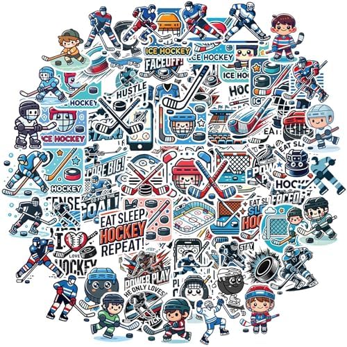 100 Pcs Hockey Stickers Waterproof Stickers for Water Bottle Laptop Computer Skateboard Vinyl Party Favors Birthday Decorations Big Decals Sports Hockey Gifts for Boys 8-12
