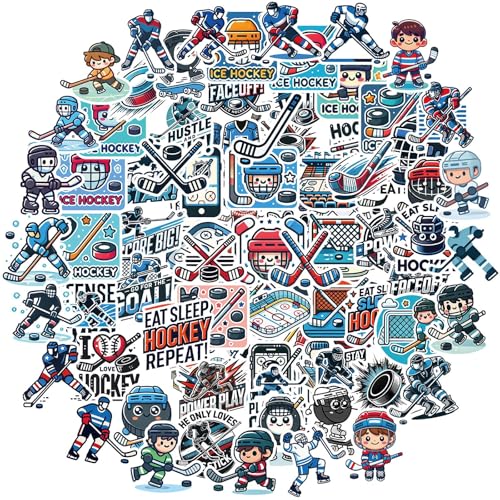 100 Pcs Hockey Stickers,Hockey Party Favors,Hockey Gifts for Boys 8-12,Waterproof Vinyl Stickers for Water Bottle Helmet Laptop Computer Skateboard