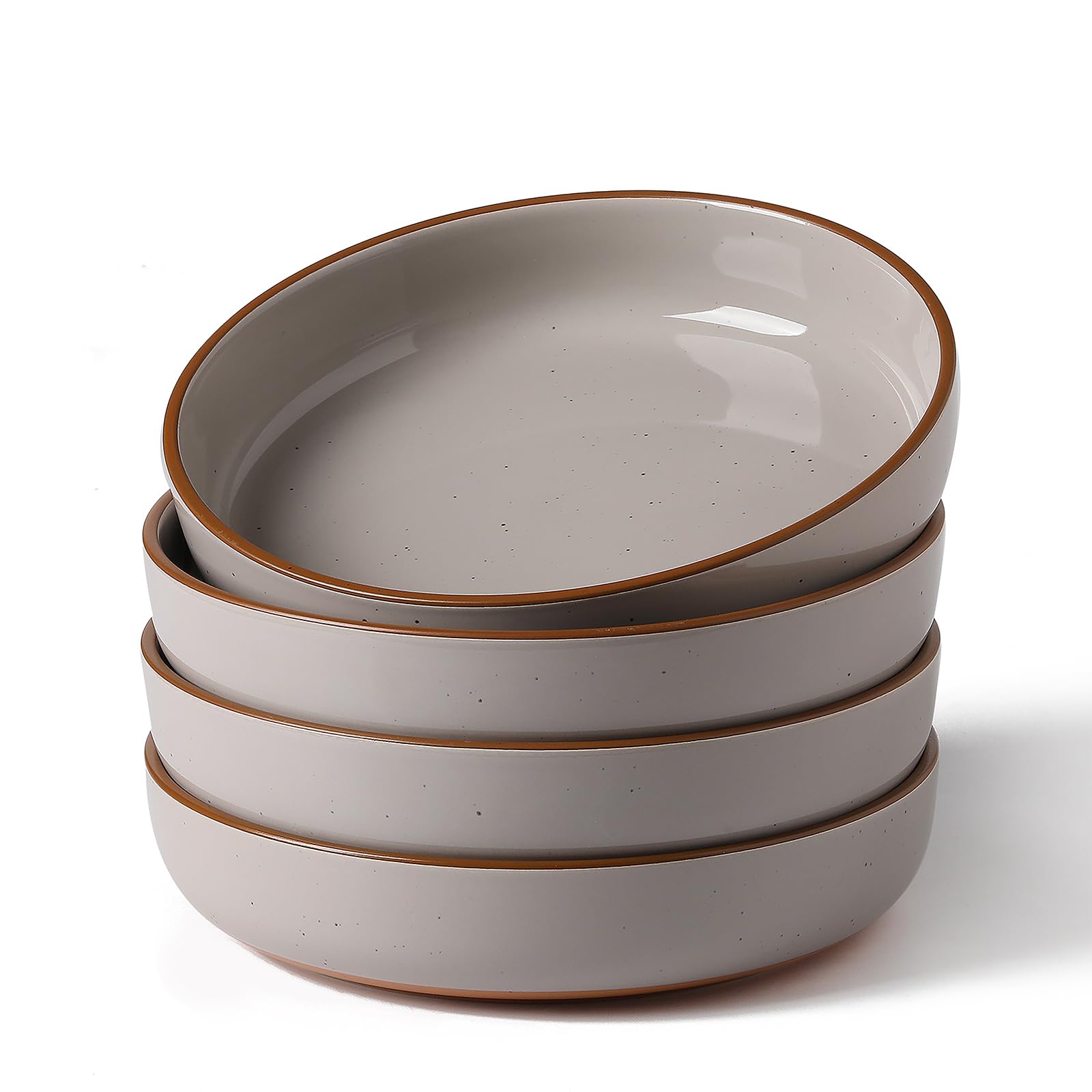 Metahom Ceramic Pasta Bowls, 8'' Flat Serving Bowl Plate, Wide and Shallow  Bowls for Kitchen, Pasta, Salad, Set of 4, Grey Color