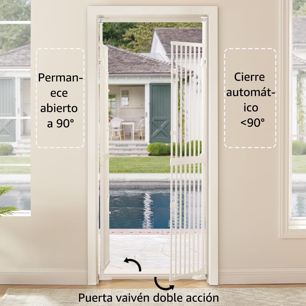 unipaws Puerta para gatos extra alta de 74 pulgadas con cerraduras, espaciado estrecho de barras, montaje a presión de 1,83 a 2,44 metros, puerta para mascotas ajustable, puerta para gatos de interior