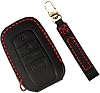 Key Fob Cover for Toyota Tundra Accessories 2022-2024 2025 2026, for Tacoma 2024 2025 2026 Leather Key Cover, for Camry 2025 2026 Key Protector Case, Key Fob Case Black Leather Red Stitches