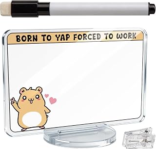 Funny Office Acrylic Desk Sign, Born to Yap Forced to Work Writable Message Board, Peace Hamster Meme Tabletop Decor for Office Coworker Gift