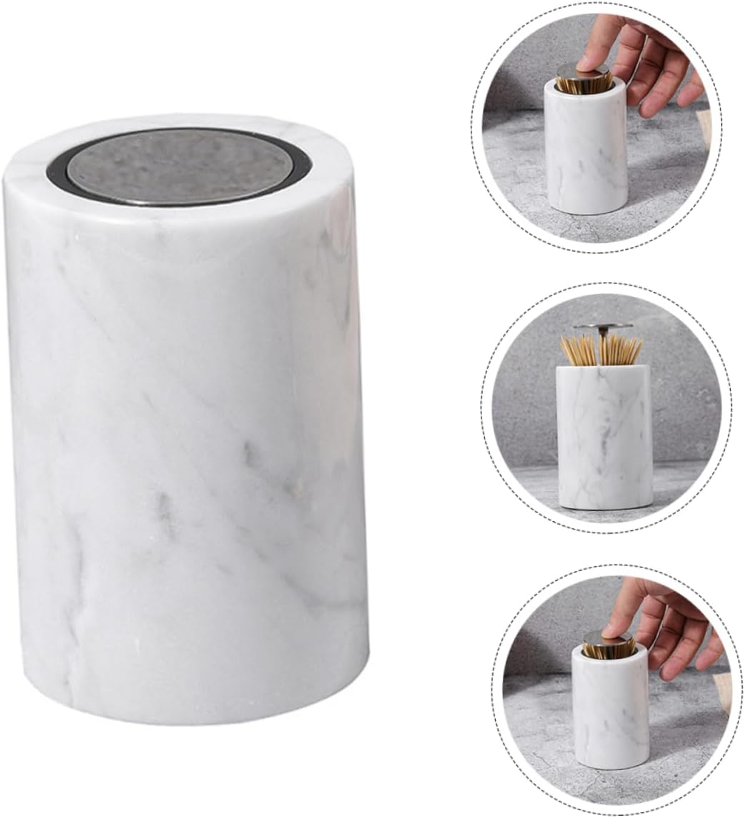VOSAREA Natural Stone Crafting Storage Box Toothpick and Cotton Swab Holder Decorative Room Ornament