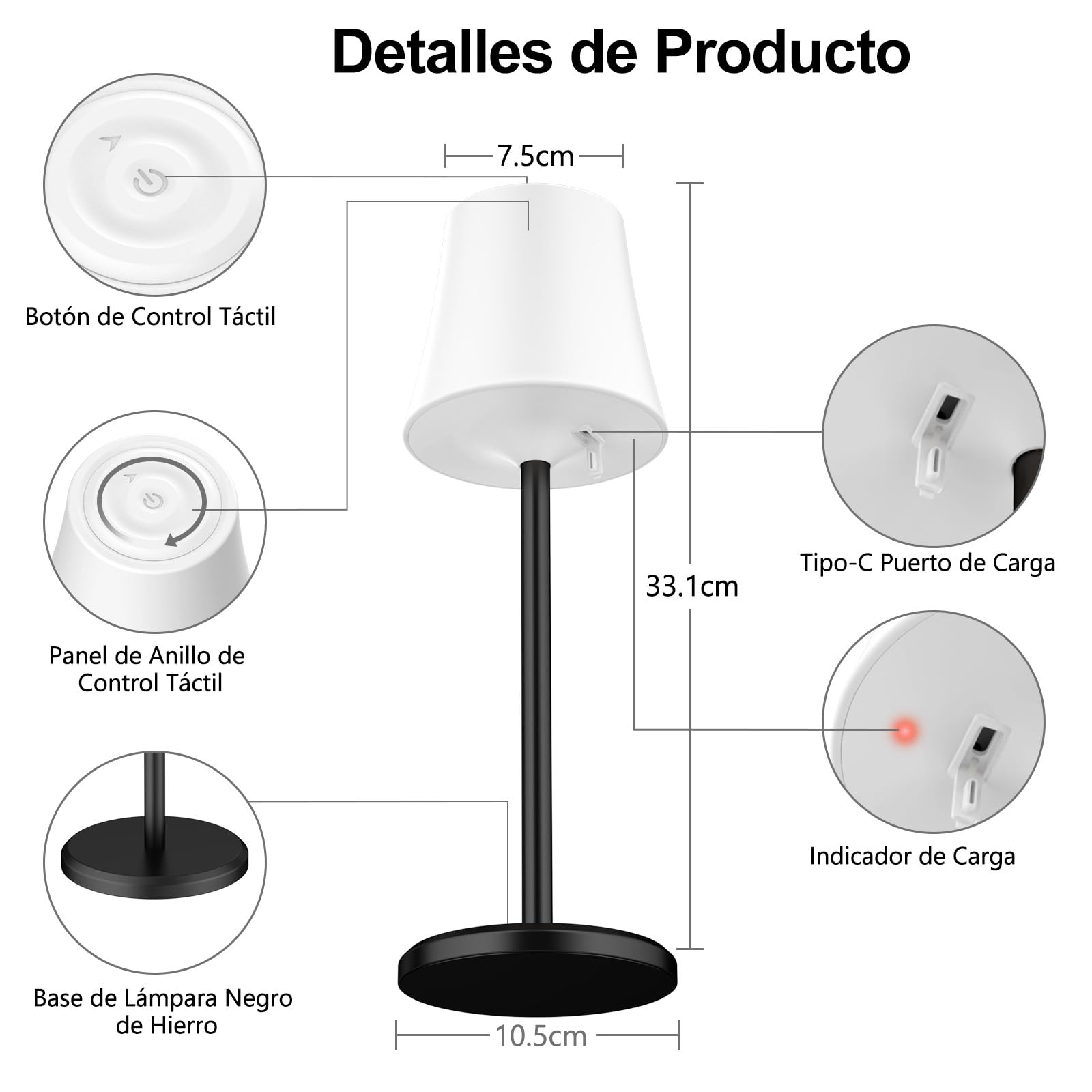 Suright Lámpara de Mesa Inalámbrica con 3 Temperaturas de Color+RGB, Lámpara de Noche Recargable Brillo Ajustable, Lámpara de Escritorio IP54 Impermeable para Restaurante, Dormitorio, Camping