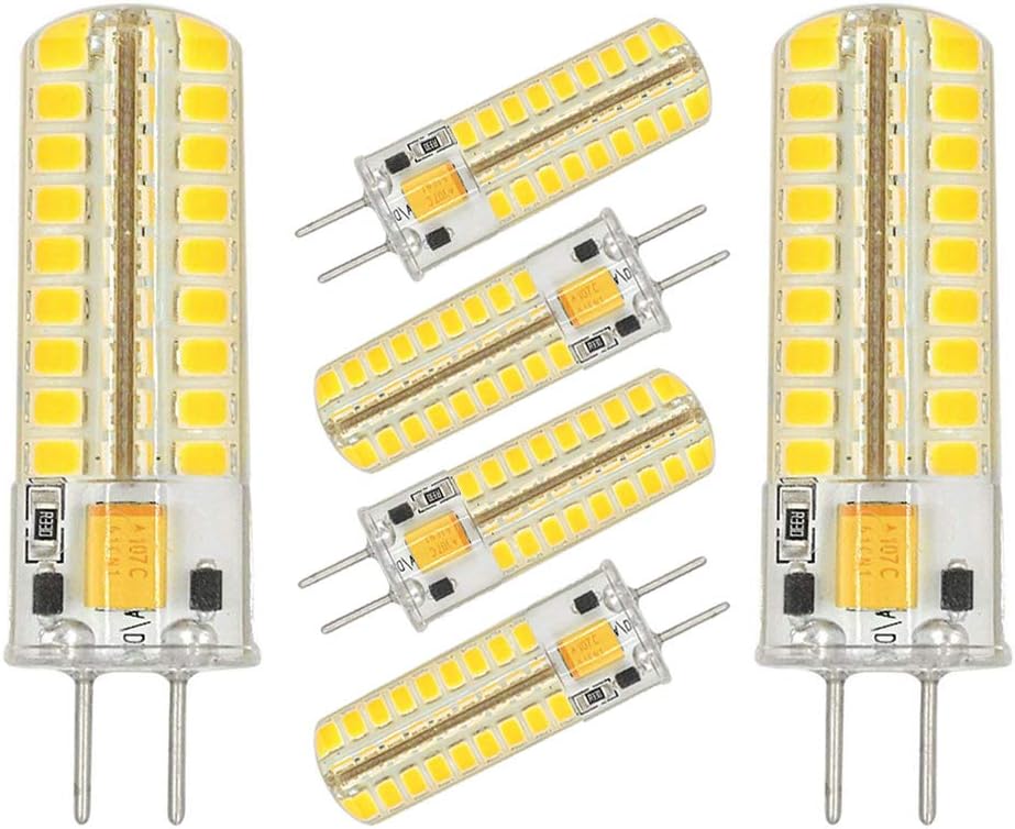GY6.35 G6.35 LED Light Bulb Dimmable,GY6.35 Bi-pin Base 5W AC/DC 12V Daylight White 6000K-6500K G6.35/GY6.35 Base T4 JC Type LED Halogen Incandescent 50W Replacement Bulbs（6 Pack)
