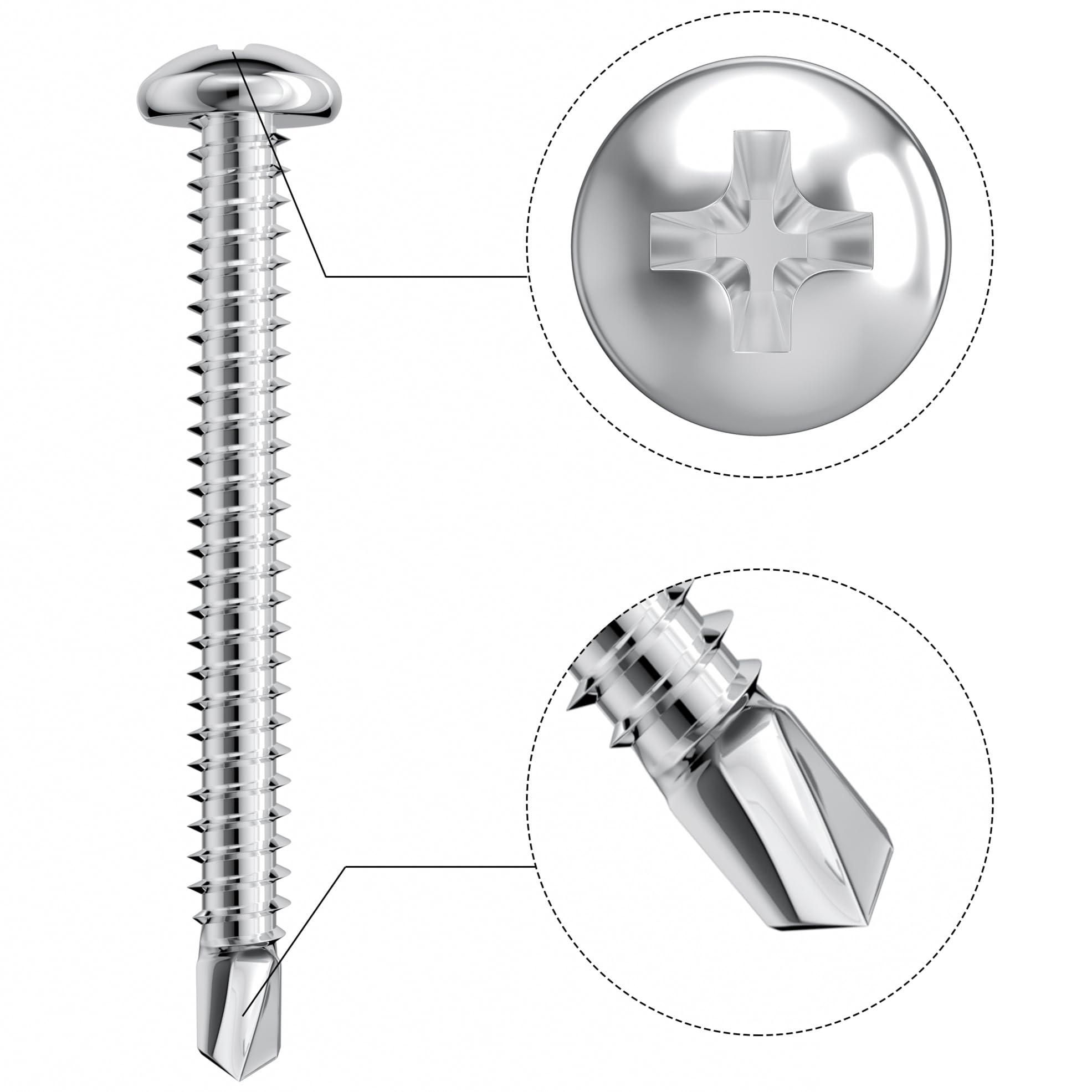 50 PCS Stainless Steel Round Head Drilling Self Tapping Screws for Metal (M4.8 * 32mm), Silver - Image 4