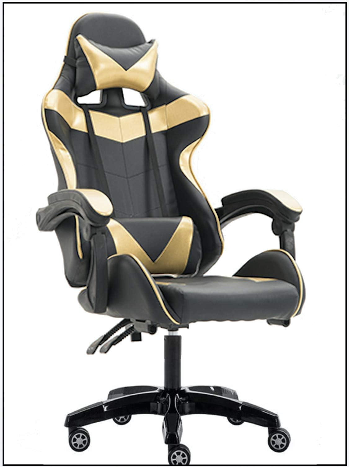 Yalla Office Gaming Chair - Pc Computer For Gaming, Office, Students -Ergonomic Lumbar Back Support Pain Relief (Black & Gold)