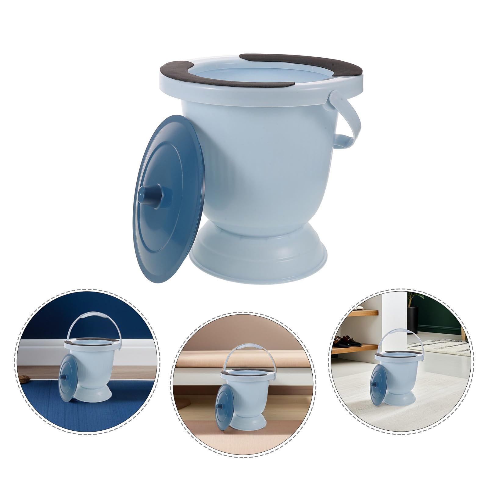 Tragbarer Toiletteneimer mit Deckel aus Kunststoff Auslaufsicherer Urinbehälter für Senioren und Behinderte Unisex Design für Indoor und Familienumgebung Blau