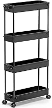 SPACEKEEPER Slim Rolling Storage Cart 4 Tier Bathroom Organizer Cart Mobile Shelving Unit Slide Out Utility Cart for Kitchen, Bthroom, Makeup, Craft, Laundry Narrow Places, Black