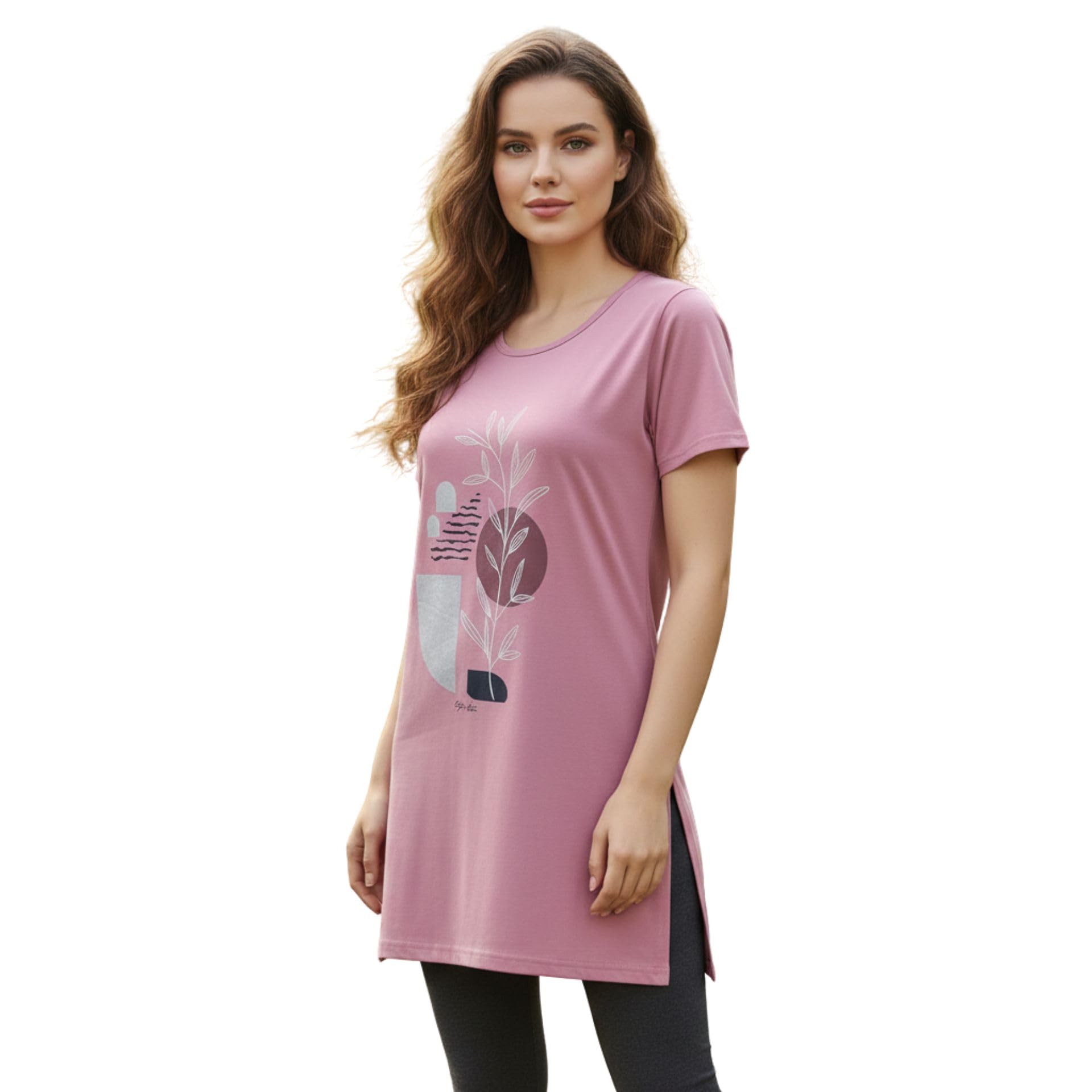 top ten Womens T Shirt Round Neck Long Length Relaxed Fit Cotton Rich Fabric-picture-47