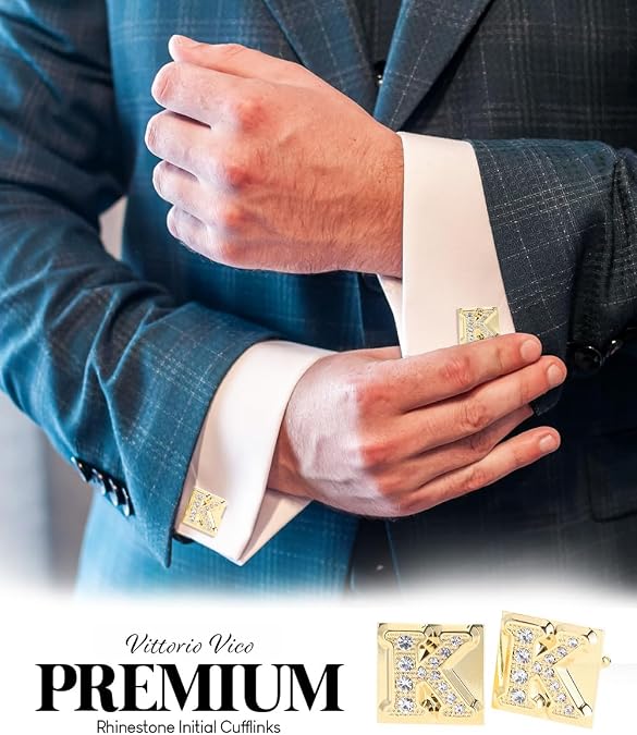 Rhinestone Initial Cuff Links: A to Z