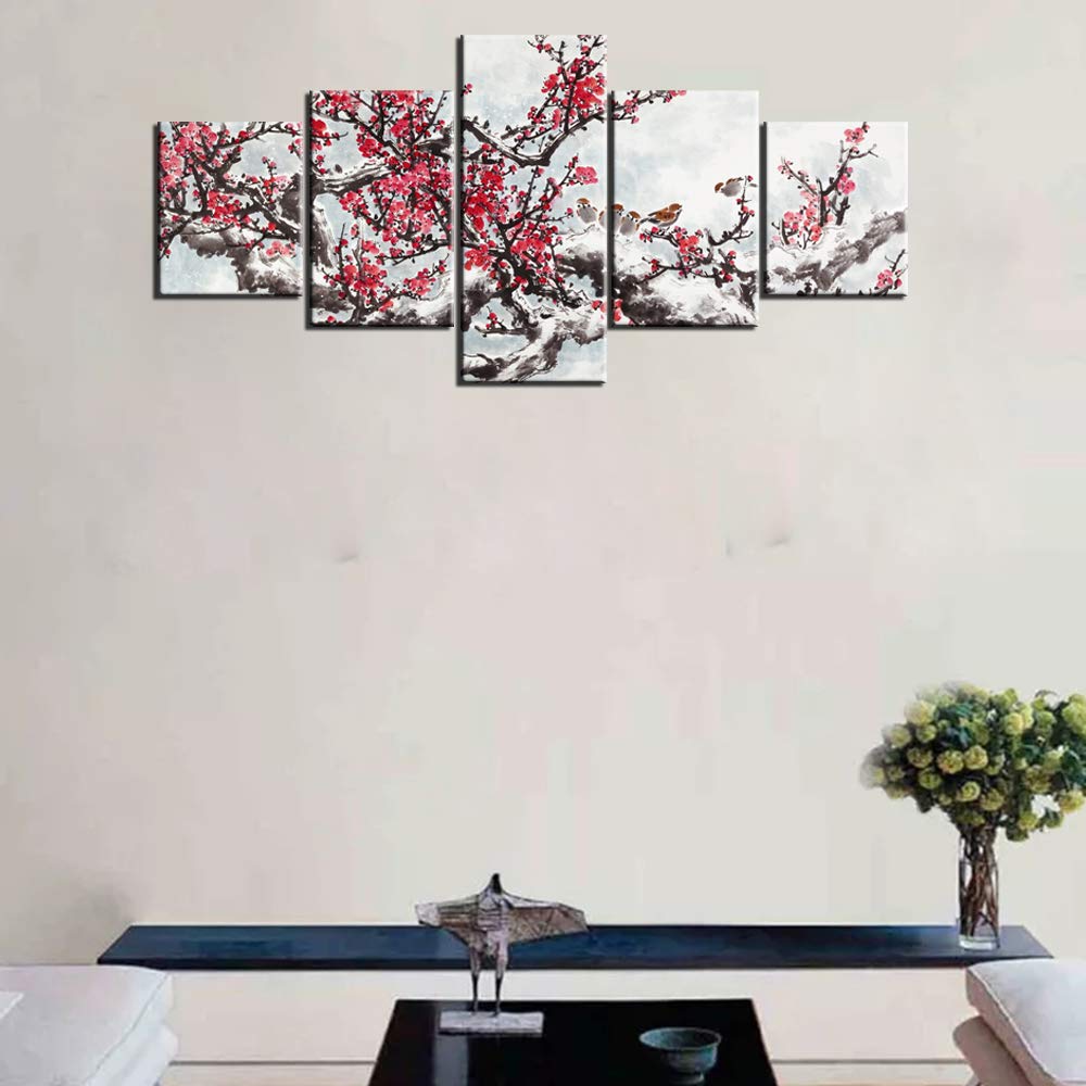 Amazon.co.jp: 梅の花 ウォールアート 伝統的な中国の水墨画 5ピース