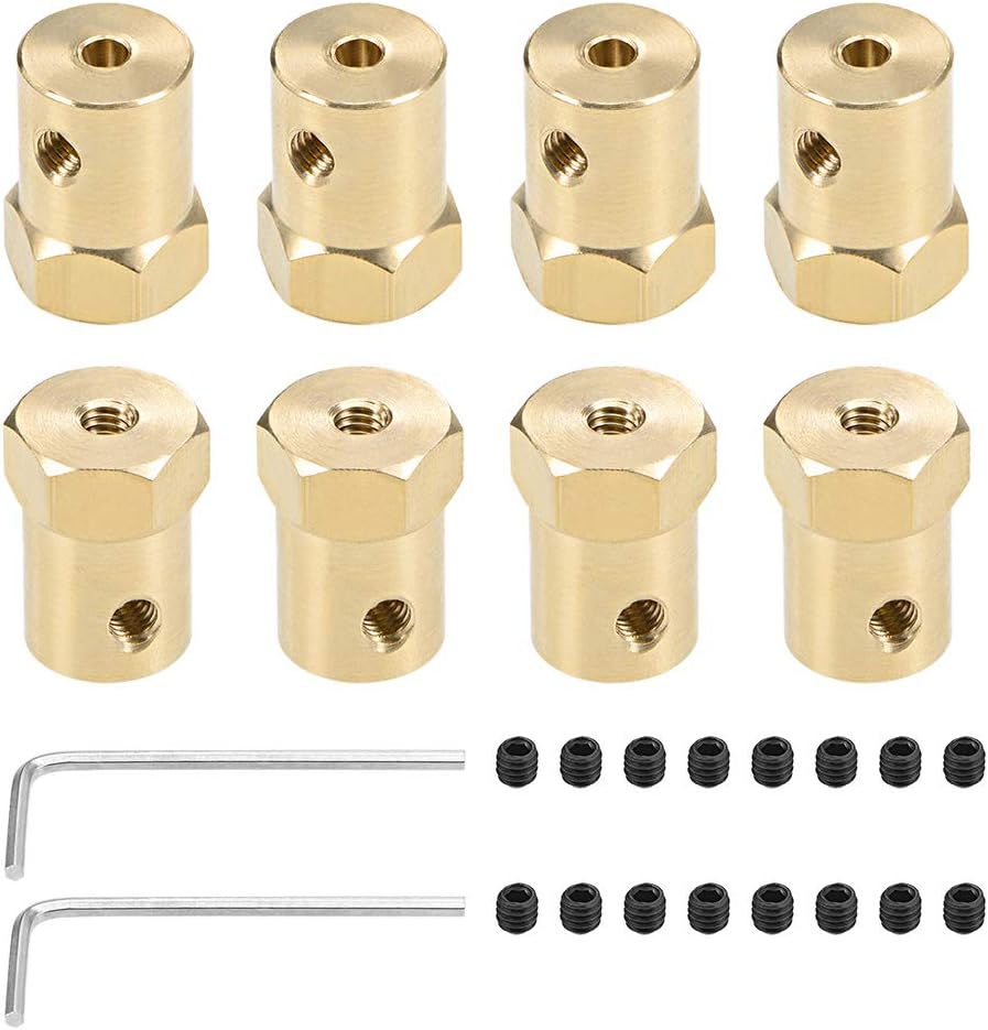 uxcell Hex Coupler 3mm Bore Motor Hex Brass Shaft Coupling Flexible Connector for Car Wheels Tires Shaft Motor 8pcs