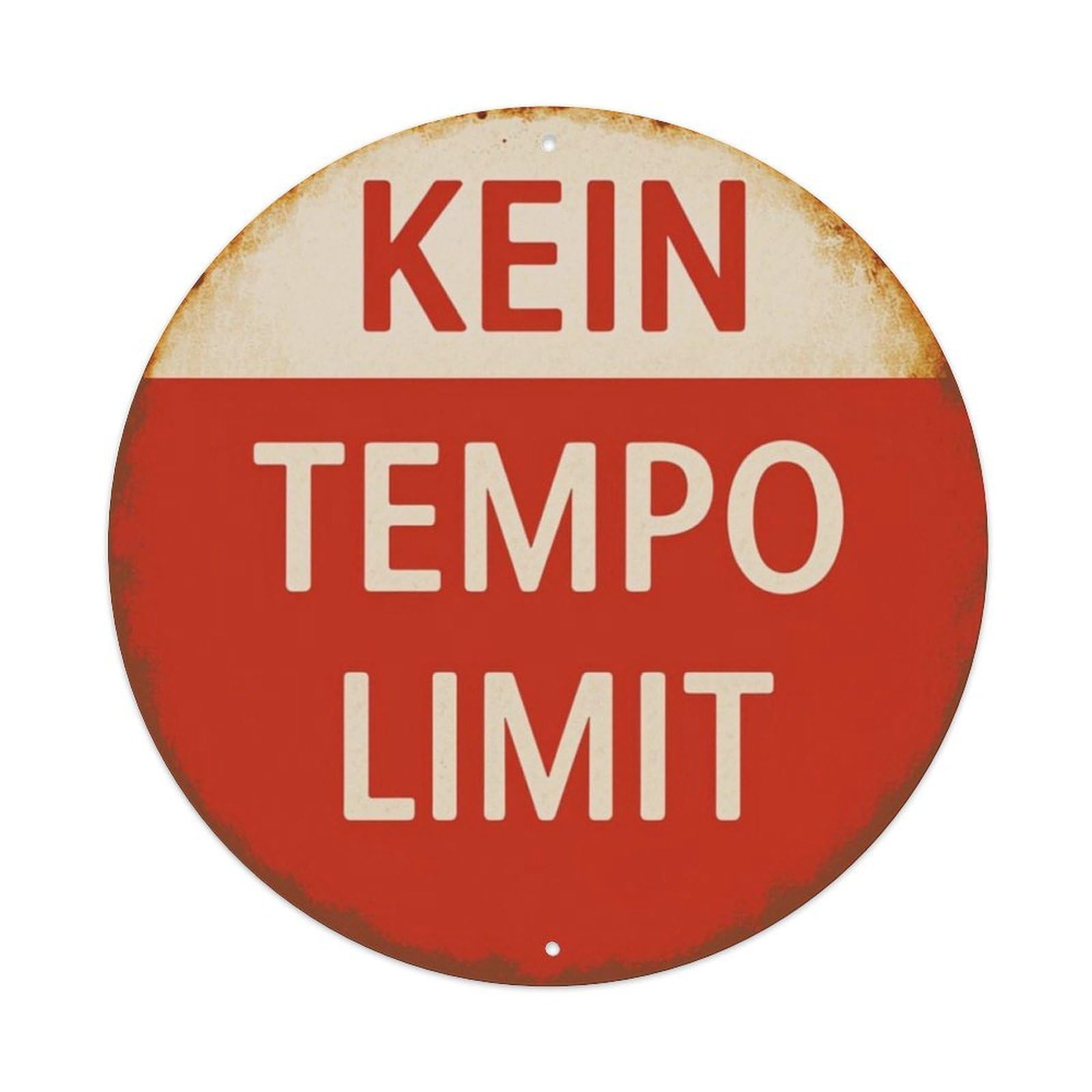 Vintage German Kein Tempo Limit Round Decorative Sign Vintage Aluminium Metal Sign, Retro Wall Decor for Home, Bar, Garage & Farmhouse 20x20cm