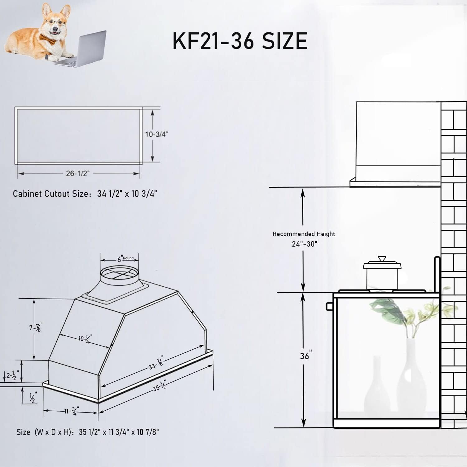 Range Hood Insert 36 Inch,700 CFM Vent Hood Insert,Ducted/Ductless Convertible Range Hood with Charcoal Filter(KF21-36)