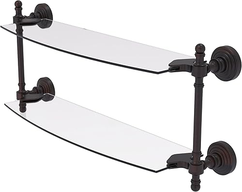 Miniatura 44 de Allied Brass RW-34/18 Retro Wave Collection - Estante de cristal de dos niveles de 18 pulgadas, gris mate Gris mate,Otoño Sparkle,Rojo (Fire Engine