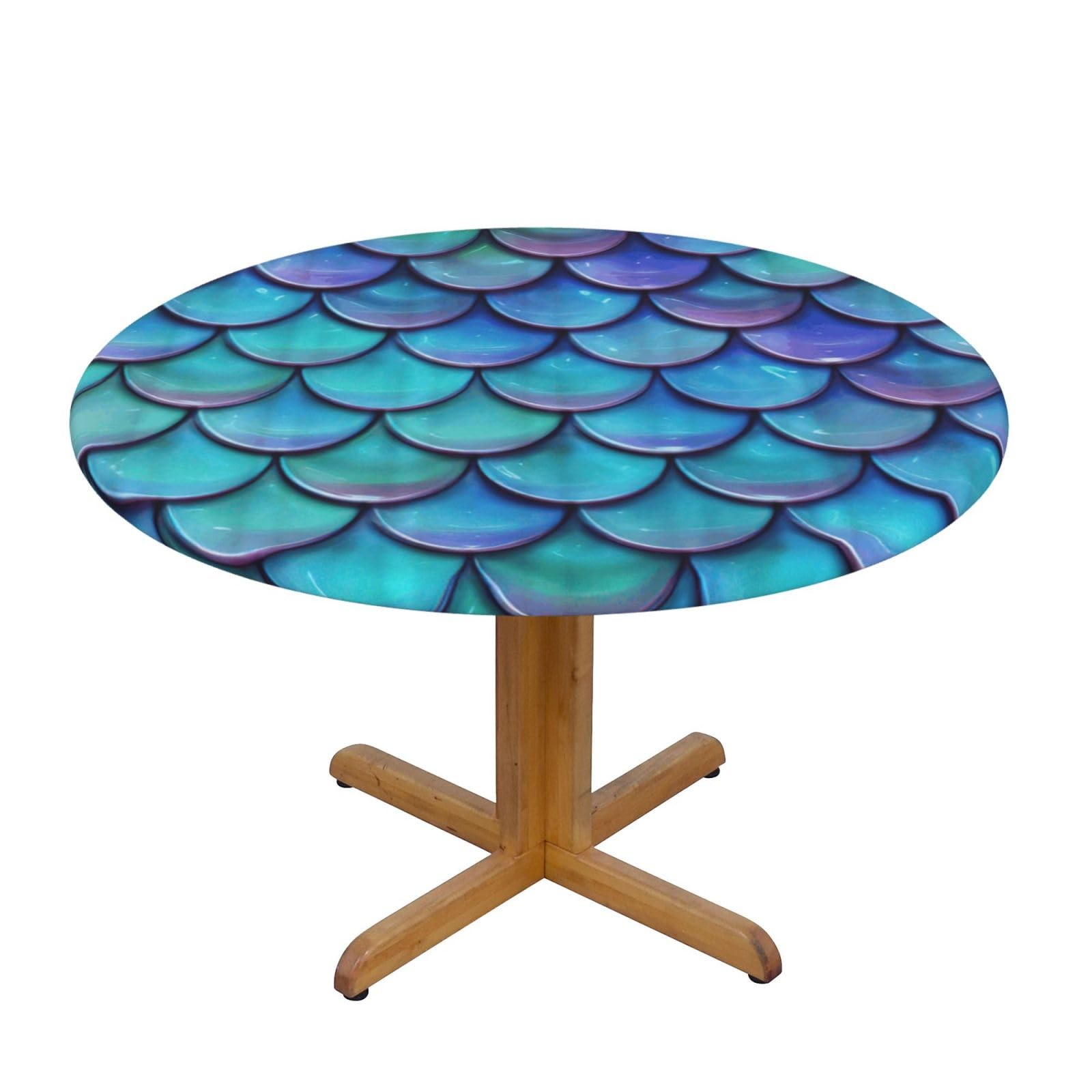 PPHGUT Mermaid Teal Fish Scale Print Round Tablecloth Family Table Cover Kitchen Wedding Party Everyday Outdoor