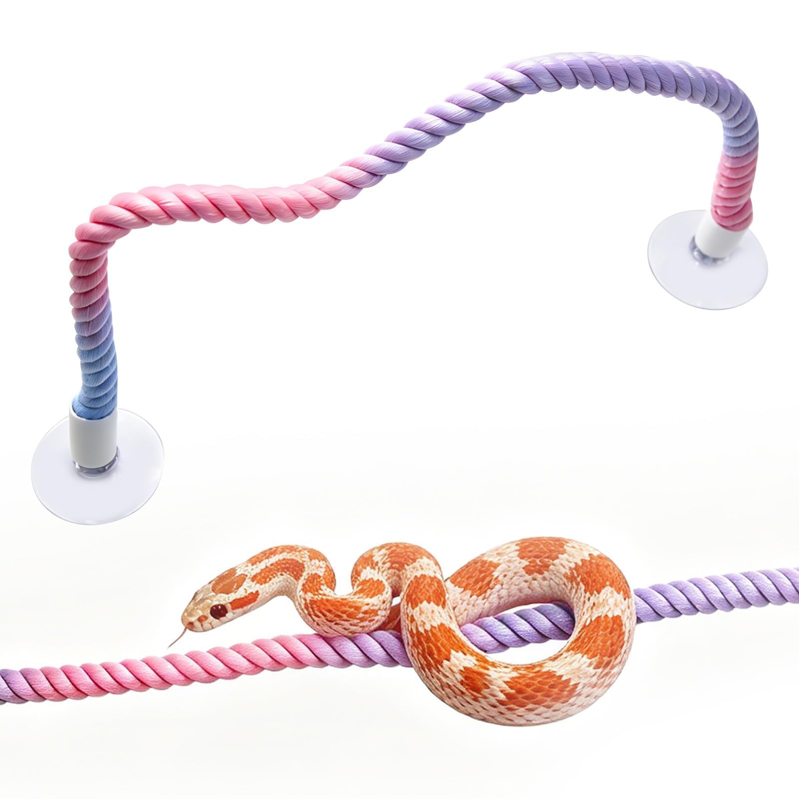 Pink Snake Enrichment Climbing Rope, Ball Python Tank Climbing Accessories with Strong Suction Cups, Flexible Wire Core, Snake Enclosure Accessories for Ball Python, Corn, Lizard