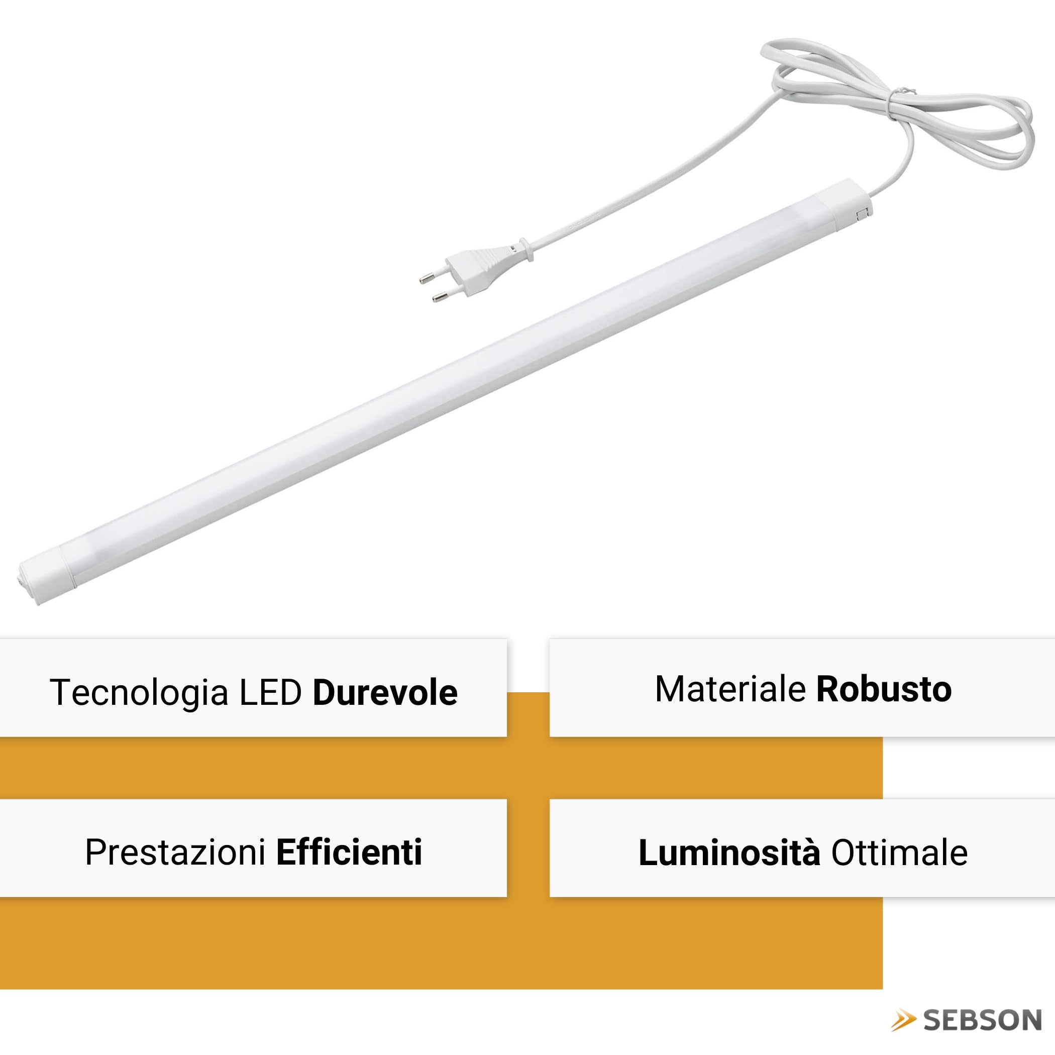 SEBSON® 2x LED sottopensile con interruttore e prese, luce cucina, 80cm, 12W, 1000 lumen, bianco neutro 4000K, 230V, IP20, 24x13x800mm