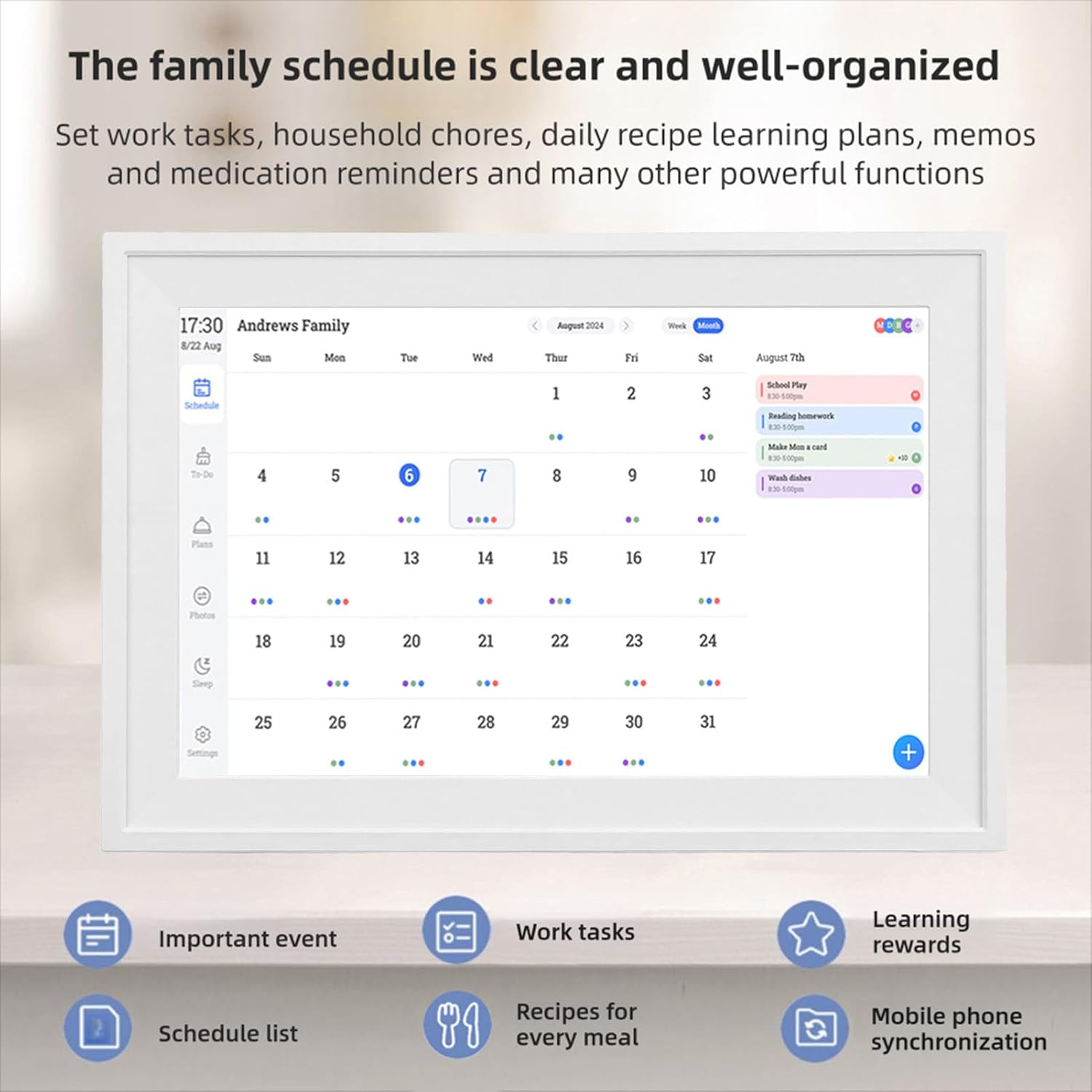 Yunseity 10.1 Inch Smart Digital Calendar WiFi Digital Picture Frame with 1280 x 800 HD Touchscreen for Family Schedules & Chore Charts (US)