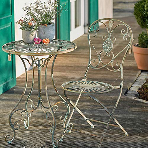 Sungmor Indoor Outdoor Bistro Table, Garden Patio Balcony Metal Table Furniture, One Piece Antique Green 22.8D*29.5H Small Round Table, Pretty Garden Table With Rustic Style And Unique Pattern #TOP6
