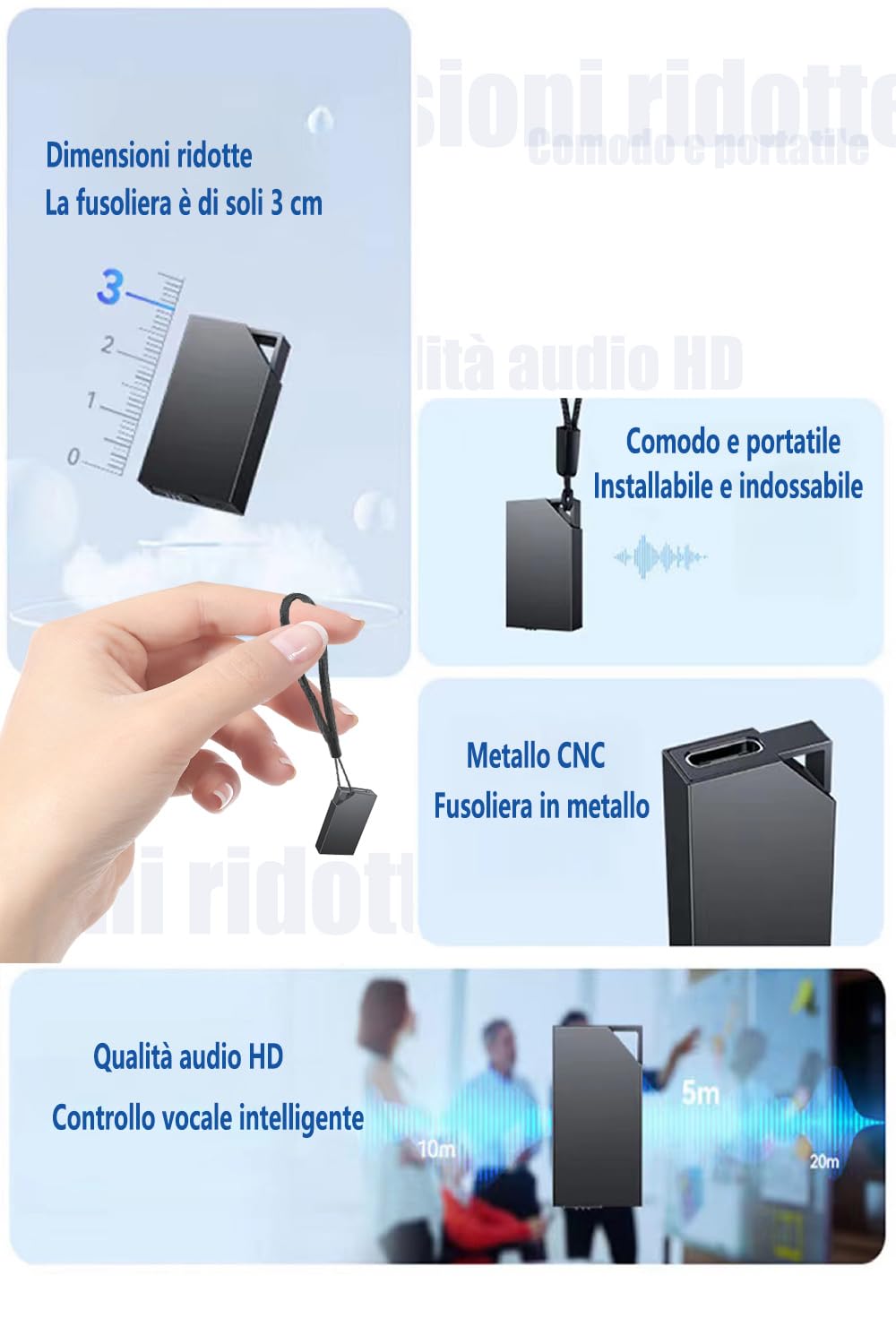 Registratore Vocale BJK48 Con 64GB Di Memoria, Ricarica USB, Attivazione Vocale E Modalità Spia, Per Lezioni E Riunioni