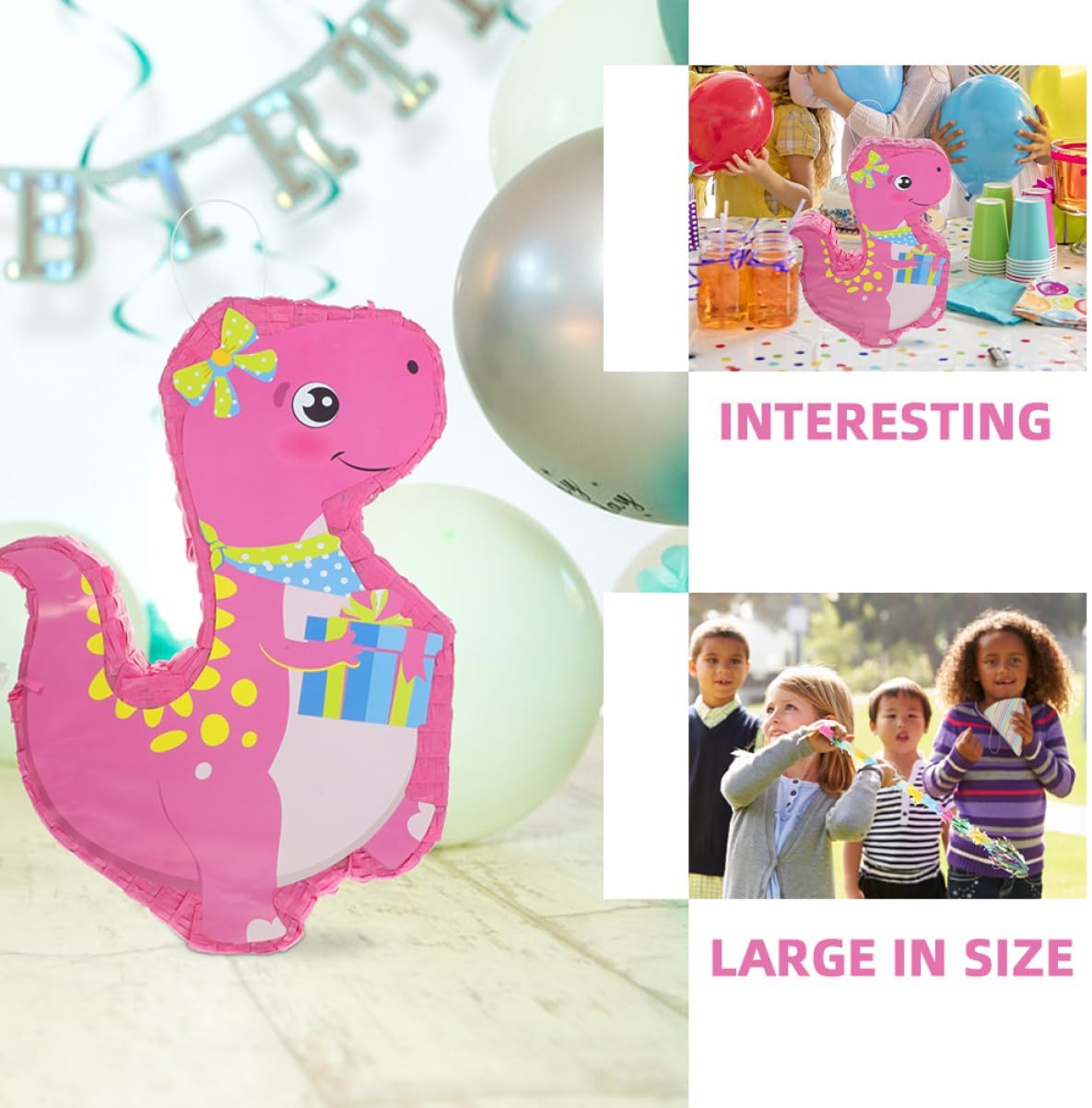 1Set Dinosaur Shaped Pinata with Tassel Stick Candy Filled Birthday Party Decoration for Fun Games and Celebrations for Family Gatherings and Festivals