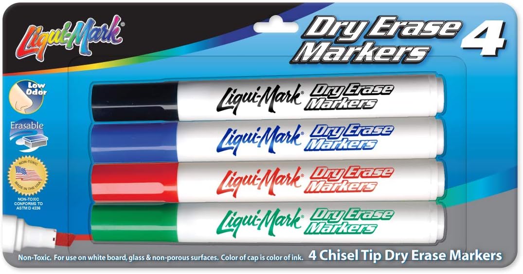LIQUIMARK 4 Pack Dry Erase Markers Assorted Colors