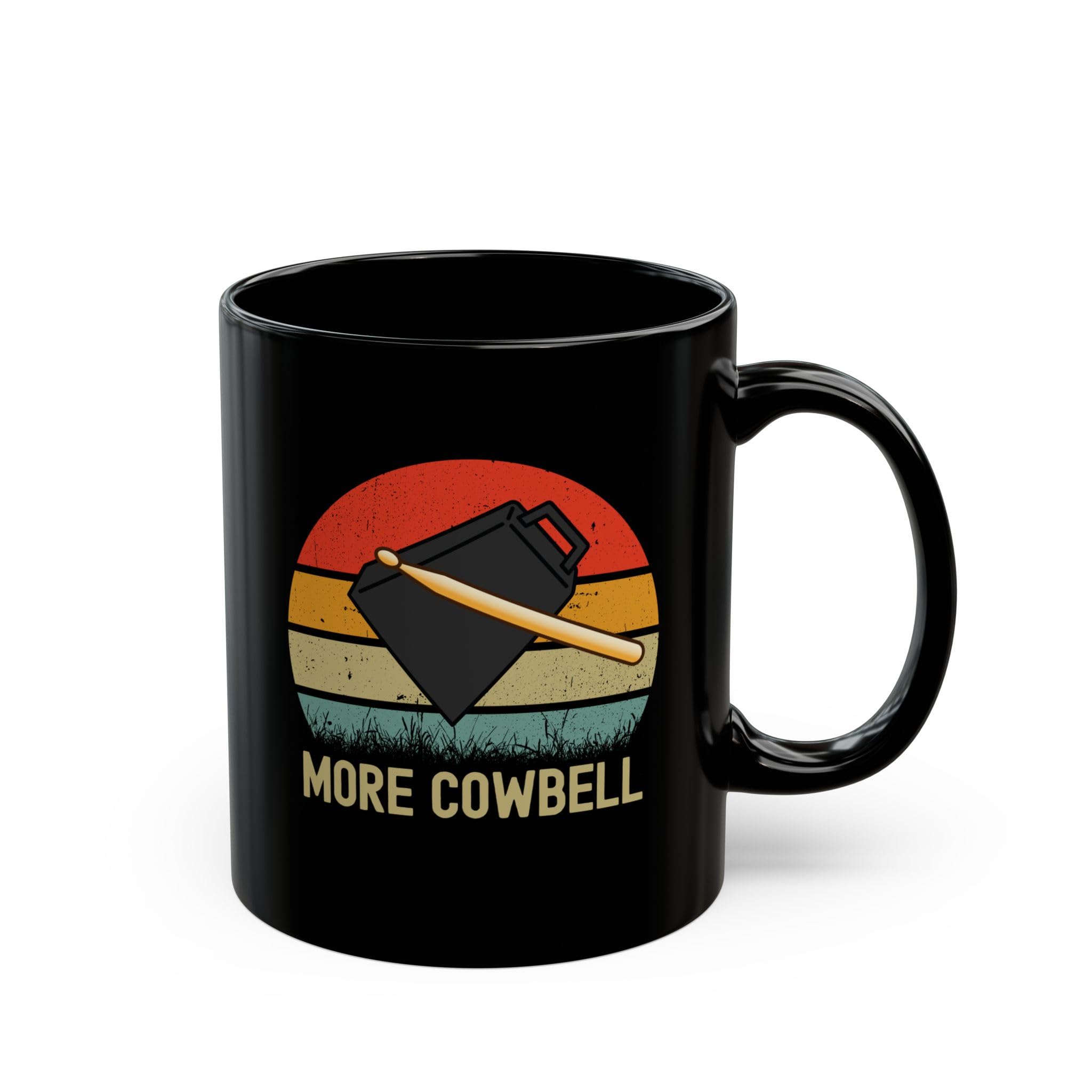 Perfect Printables Funny More Cowbell Black Mug Gifts, Give Me More Cow Bell Movie Meme Musician Phrases Joke Saying Cup Presents