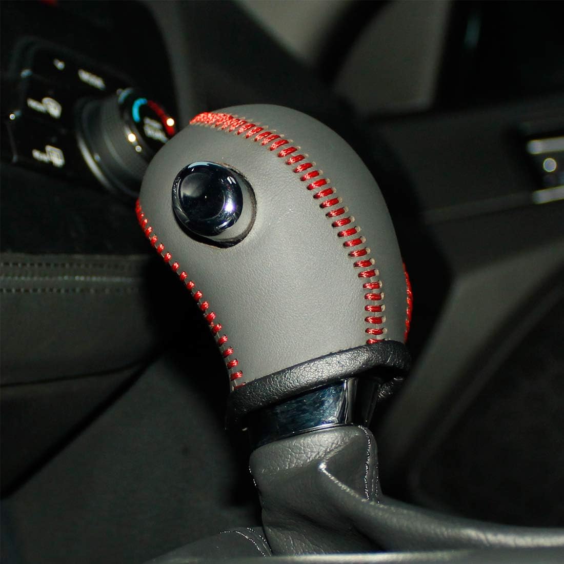 JI Loncky Black Genuine Leather Gear Shift Knob Cover for 2012 2013 Kia Soul / 2011 2012 2013 Kia Optima / 2012 2013 2014 2015 2016 Kia Rio Automatic Accessories