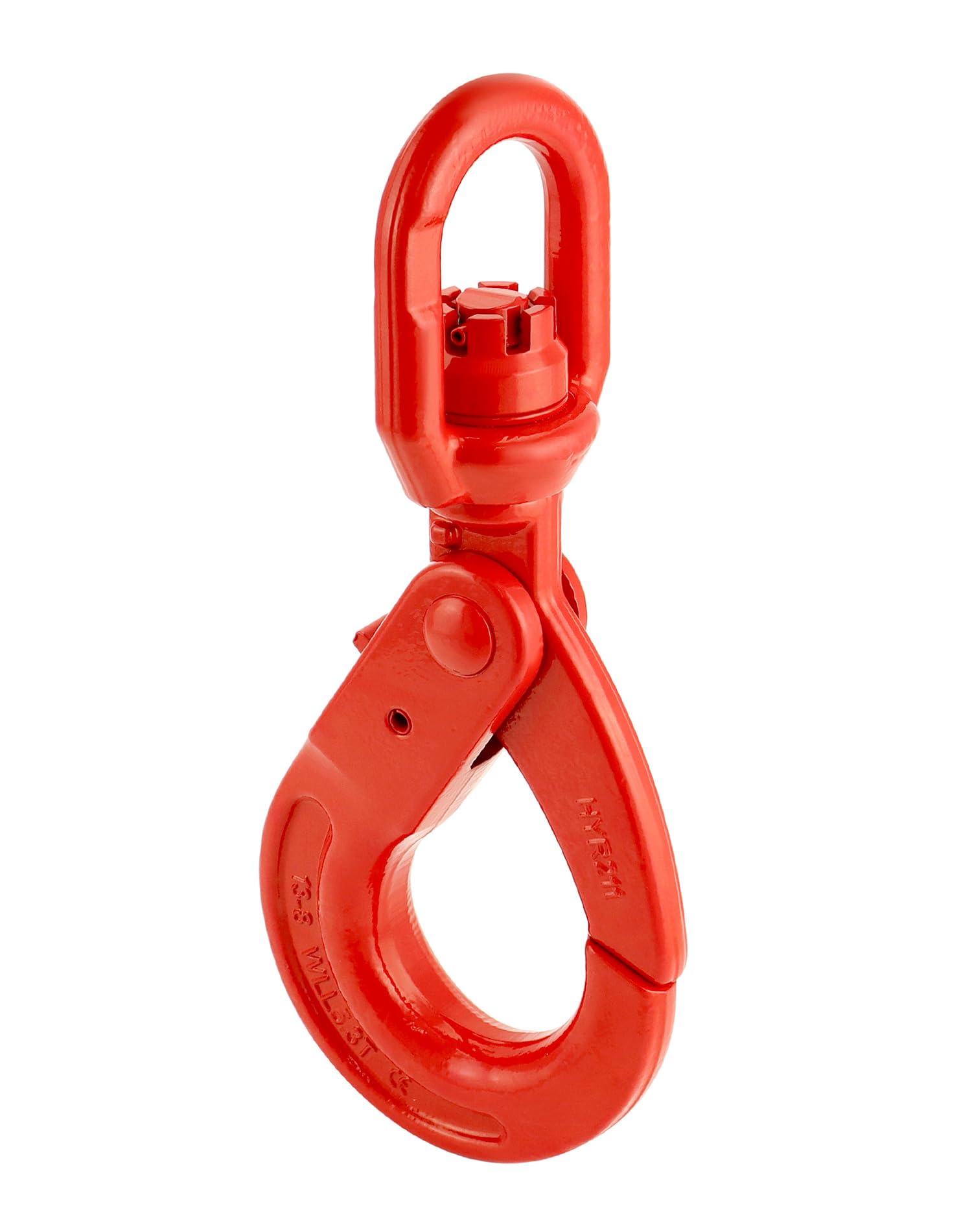 QWORK Gancho giratorio de acero forjado de grado 80, gancho de seguridad, gancho de elevación de 10000 libras, gancho de bloqueo fuerte forjado en gota, ojos giratorios grandes de 1,27 cm, acabado