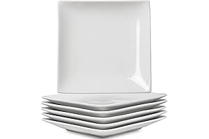 Ensaladeras de cerámica blanca, conjunto de 6 platos de postre cuadrados de 6 pulgadas