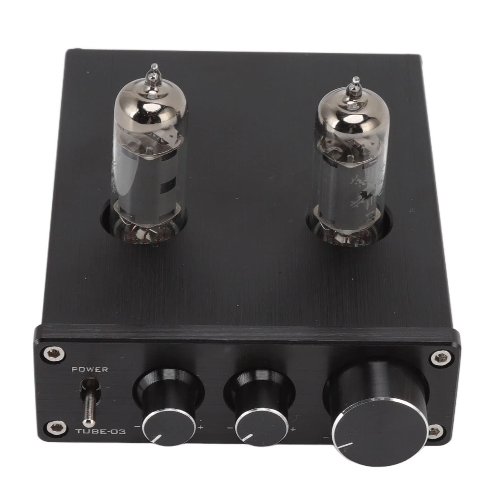 Rengue Receptor Estéreo Preamplificador Amplificador de Audio 12V 1A Negro con Perilla de Control de Agudos y Graves para Altavoces de Cine en Casa TV PC (Enchufe de la UE)